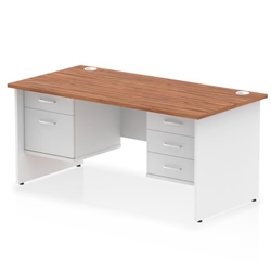 Impulse 1600 x 800mm Straight Office Desk Walnut Top White Panel End Leg with 1 x 2 Drawer and 1 x 3 Drawer Fixed Pedestal