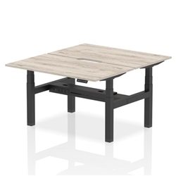 Air Back-to-Back 1400 x 800mm Height Adjustable 2 Person Bench Desk Grey Oak Top with Scalloped Edge Black Frame
