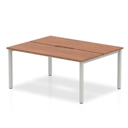 B2B Silver Frame Bench Desk 1400 Walnut (2 Pod)