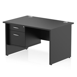 Impulse 1200 x 800mm Straight Office Desk Black Top Panel End Leg Workstation 1 x 2 Drawer Fixed Pedestal