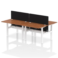 Air Back-to-Back 1200 x 800mm Height Adjustable 4 Person Bench Desk Walnut Top CP White Frame with Black Straight Screen