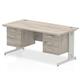 Impulse 1600 x 800mm Straight Desk Grey Oak Top Silver Cable Managed Leg 1 x 2 Drawer 1 x 3 Drawer Fixed Pedestal