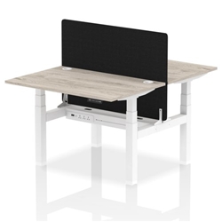Air Back-to-Back 1200 x 800mm Height Adjustable 2 Person Office Bench Desk Grey Oak Top with Cable Ports White Frame with Black Straight Screen