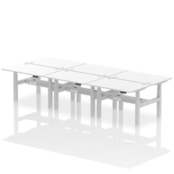 Air Back-to-Back 1200 x 800mm Height Adjustable 6 Person Bench Desk White Top CP Silver Frame