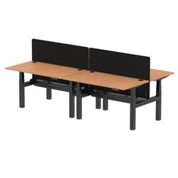 Air Back-to-Back 1400 x 800mm Height Adjustable 4 Person Bench Desk Oak Top CP Black Frame with Black Straight Screen