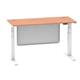 Air 1400 x 600mm Height Adjustable Desk Beech Top Cable Ports White Leg With White Steel Modesty Panel
