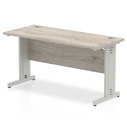 Impulse 1400 x 600mm Straight Desk Grey Oak Top Silver Cable Managed Leg