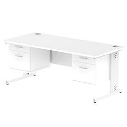 Impulse 1800 x 800mm Straight Desk White Top White Cable Managed Leg 2 x 2 Drawer Fixed Pedestal