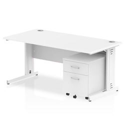 Impulse 1600 x 800mm Straight Desk White Top White Cable Managed Leg with 2 Drawer Mobile Pedestal