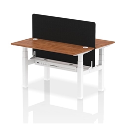 Air Back-to-Back 1400 x 600mm Height Adjustable 2 Person Bench Desk Walnut Top CP White Frame with Black Straight Screen