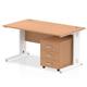 Impulse 1400 x 800mm Straight Desk Oak Top White Cable Managed Leg with 3 Drawer Mobile Pedestal Bundle