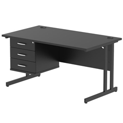 Impulse 1400 x 800mm Straight Office Desk Black Top Black Cantilever Leg Workstation 1 x 3 Drawer Fixed Pedestal