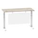 Air 1400 x 600mm Height Adjustable Desk Grey Oak Top Cable Ports White Leg With White Steel Modesty Panel