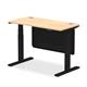 Air 1200 x 600mm Height Adjustable Desk Maple Top Cable Ports Black Leg With Black Steel Modesty Panel