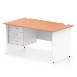 Impulse 1400 x 800mm Straight Office Desk Beech Top White Panel End Leg with 1 x 3 Drawer Fixed Pedestal