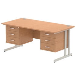 Impulse 1600 x 800mm Straight Desk Oak Top Silver Cantilever Leg 2 x 3 Drawer Fixed Pedestal