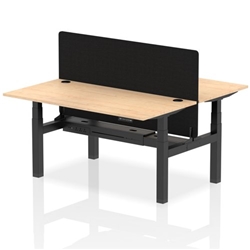 Air Back-to-Back 1600 x 800mm Height Adjustable 2 Person Office Bench Desk Maple Top with Cable Ports Black Frame with Black Straight Screen