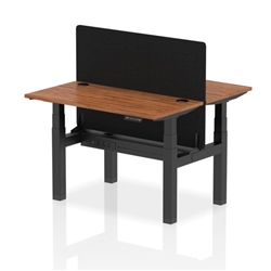 Air Back-to-Back 1200 x 600mm Height Adjustable 2 Person Bench Desk Walnut Top CP Black Frame with Black Straight Screen