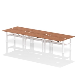 Air Back-to-Back 1600 x 800mm Height Adjustable 6 Person Bench Desk Walnut Top CP White Frame