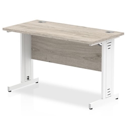 Impulse 1200 x 600mm Straight Desk Grey Oak Top White Cable Managed Leg