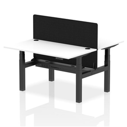 Air Back-to-Back 1400 x 800mm Height Adjustable 2 Person Bench Desk White Top CP Black Frame with Black Straight Screen
