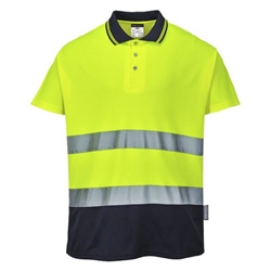 Portwest Hi Vis Cotton Comfort Contrast Polo Shirt S/S 3XL Yellow/Navy