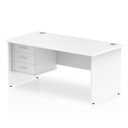 Impulse 1600 Rectangle Panel End Leg Desk WHITE 1 x 3 Drawer Fixed Ped