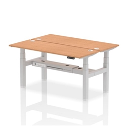 Air Back-to-Back 1600 x 600mm Height Adjustable 2 Person Bench Desk Oak Top CP Silver Frame