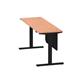 Air 1800 x 600mm Height Adjustable Desk Beech Top Cable Ports Black Leg With Black Steel Modesty Panel