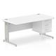 Impulse 1600 x 800mm Straight Desk White Top Silver Cable Managed Leg 1 x 3 Drawer Fixed Pedestal