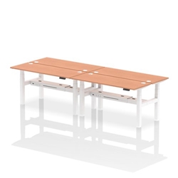 Air Back-to-Back 1600 x 600mm Height Adjustable 4 Person Bench Desk Beech Top CP White Frame