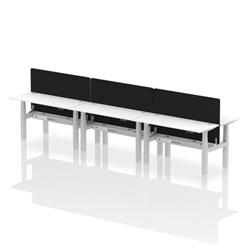 Air Back-to-Back 1400 x 600mm Height Adjustable 6 Person Bench Desk White Top CP Silver Frame with Black Straight Screen
