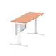 Air 1800 x 600mm Height Adjustable Desk Beech Top Cable Ports White Leg With White Steel Modesty Panel
