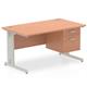 Impulse 1400 x 800mm Straight Desk Beech Top Silver Cable Managed Leg with 1 x 2 Drawer Fixed Pedestal