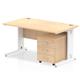 Impulse 1400 x 800mm Straight Desk Maple Top White Cable Managed Leg with 3 Drawer Mobile Pedestal Bundle