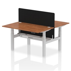 Air Back-to-Back 1400 x 800mm Height Adjustable 2 Person Bench Desk Walnut Top CP Silver Frame with Black Straight Screen