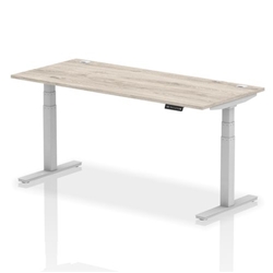 Air 1800 x 800mm Height Adjustable Desk Grey Oak Top Cable Ports Silver Leg