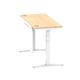 Air 1400 x 600mm Height Adjustable Desk Maple Top Cable Ports White Leg With White Steel Modesty Panel