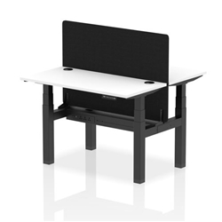 Air Back-to-Back 1200 x 600mm Height Adjustable 2 Person Bench Desk White Top CP Black Frame with Black Straight Screen
