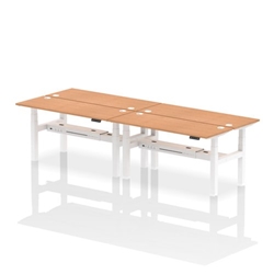 Air Back-to-Back 1600 x 600mm Height Adjustable 4 Person Bench Desk Oak Top CP White Frame