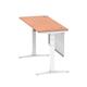 Air 1400 x 600mm Height Adjustable Desk Beech Top Cable Ports White Leg With White Steel Modesty Panel