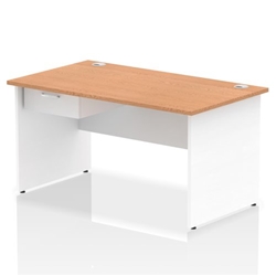 Impulse 1400 x 800mm Straight Office Desk Oak Top White Panel End Leg Workstation 1 x 1 Drawer Fixed Pedestal