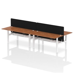 Air Back-to-Back 1800 x 800mm Height Adjustable 4 Person Bench Desk Walnut Top CP White Frame with Black Straight Screen