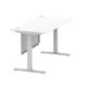 Air 1600 x 800mm Height Adjustable Desk White Top Cable Ports Silver Leg With Silver Steel Modesty Panel