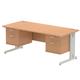 Impulse 1800 x 800mm Straight Desk Oak Top Silver Cable Managed Leg 2 x 2 Drawer Fixed Pedestal