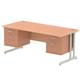 Impulse 1800 x 800mm Straight Desk Beech Top Silver Cantilever Leg 2 x 2 Drawer Fixed Pedestal