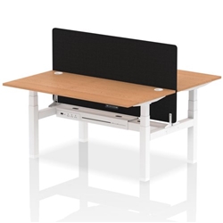Air Back-to-Back 1600 x 800mm Height Adjustable 2 Person Office Bench Desk Oak Top with Cable Ports White Frame with Black Straight Screen