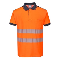Portwest PW3 Hi Vis Cotton Comfort Polo Shirt S/S XL Orange/Navy