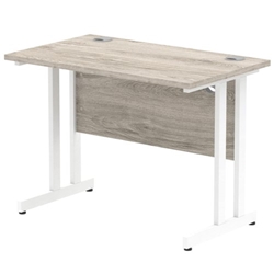 Impulse 1000 x 600mm Straight Desk Grey Oak Top White Cantilever Leg