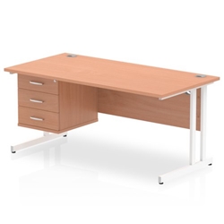Impulse 1600 Rectangle White Cant Leg Desk Beech 1 x 3 Drawer Fixed Ped